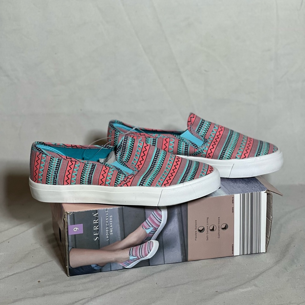 Women’s Serra, tribal type design slip on shoes. Brand new, never worn.